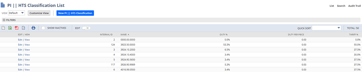 HTS classifications in netsuite inbound shipping