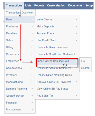 Import online bank data