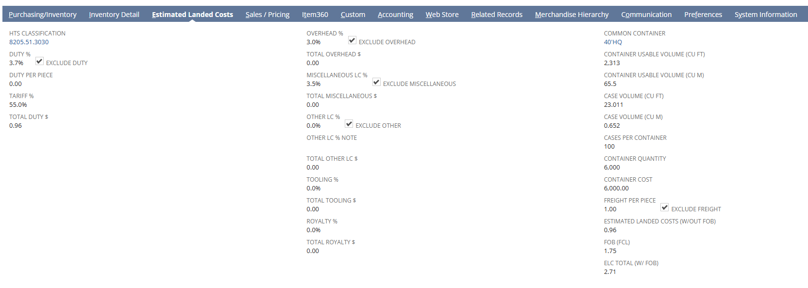 item field - netsuite inbound shipping