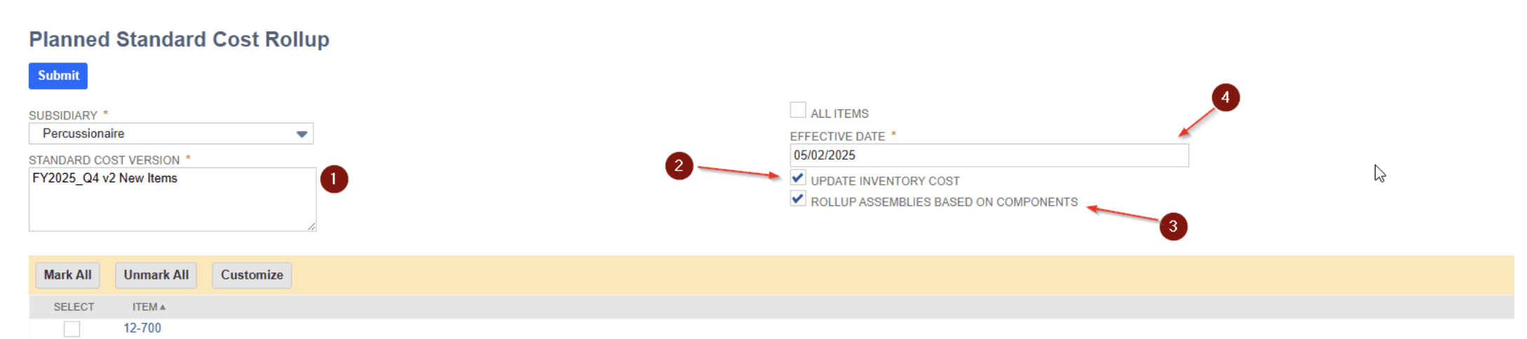 netsuite cost roll