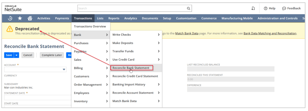 NetSuite Deprecated Reconciliation tips