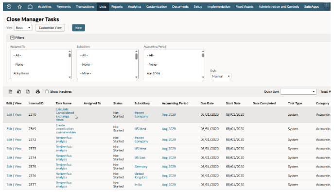intelligent close manager dashboard