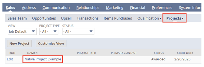 netsuite projects native functionality