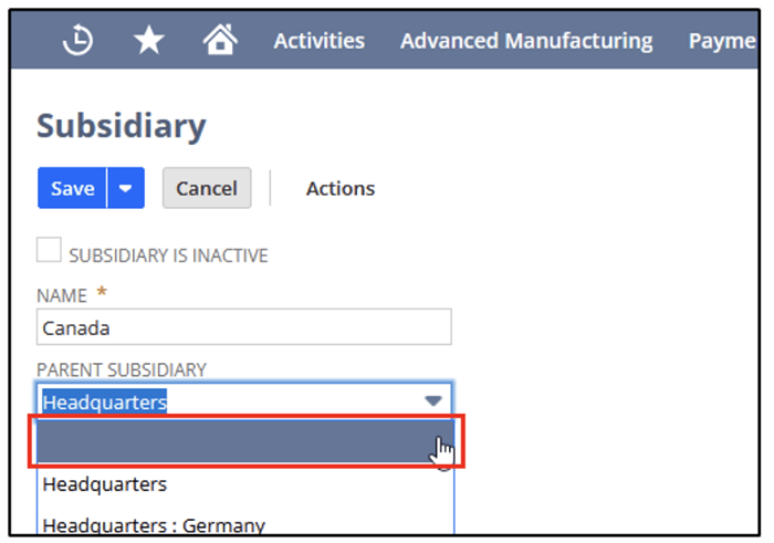 parent subsidiary setup