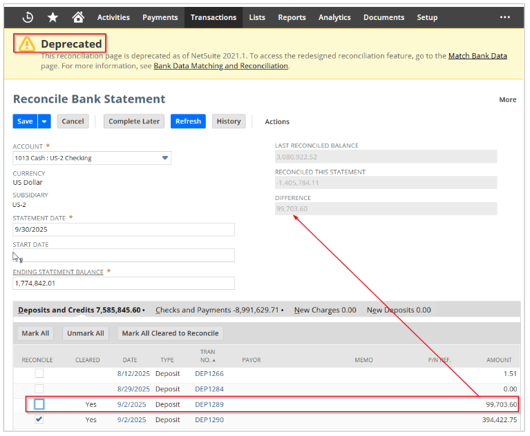 reconcile netsuite bank statement tips
