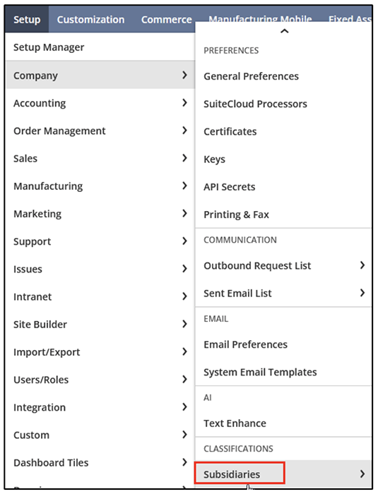 subsidary-hierarchy-modifications