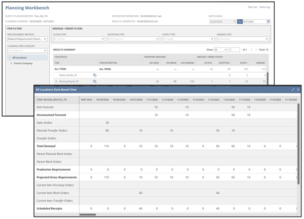 Supply planning workbench screenshot